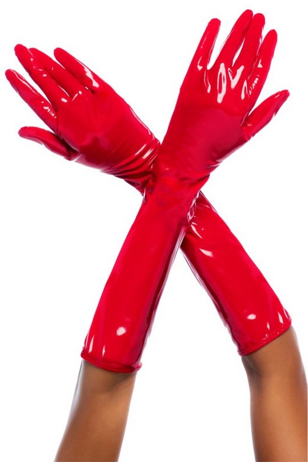 Gants en vinyle rouge brillant Cruella par Mapalé lingerie