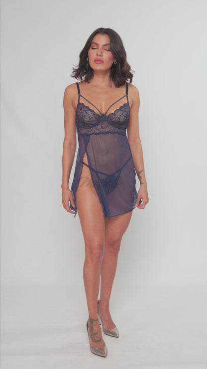 Babydoll Enticing Glamour bleu nuit