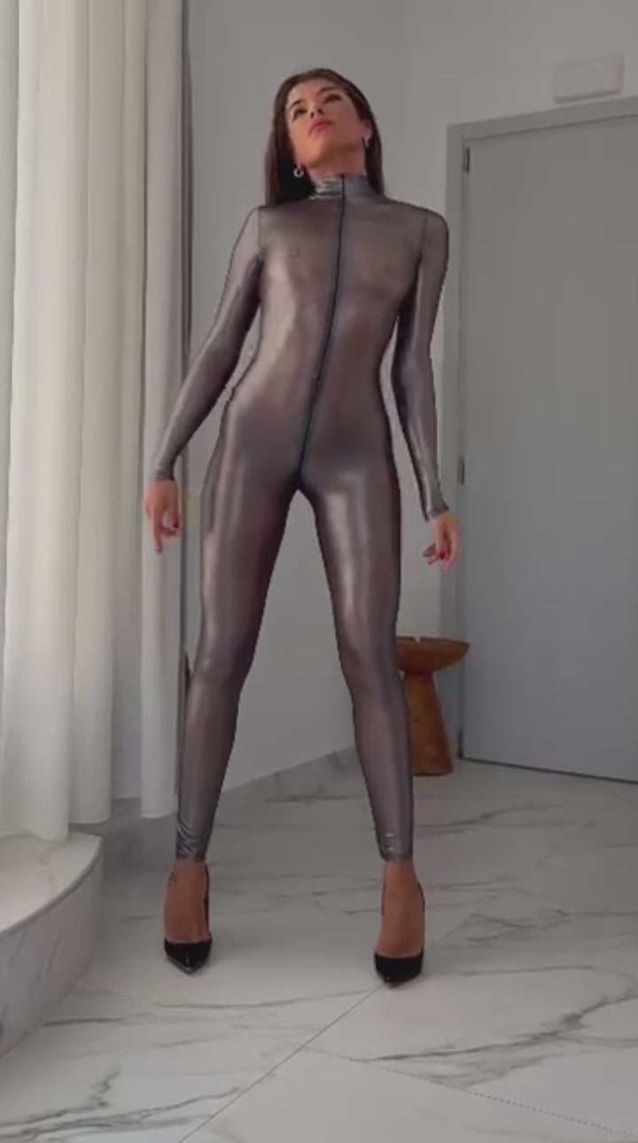 Catsuit métallisé argent F429