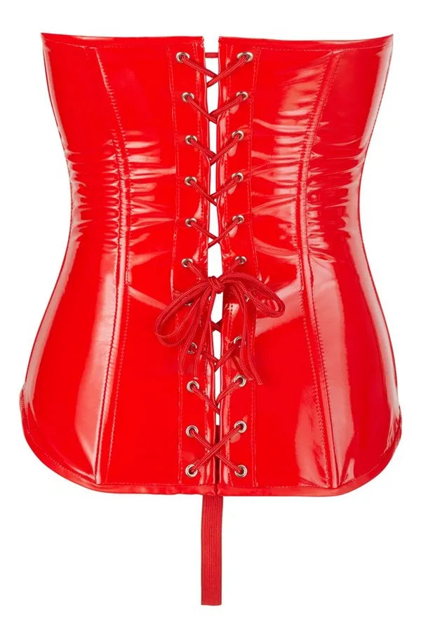 Corset vinyle seins-nus rouge - LUXURY ALLEY dessous