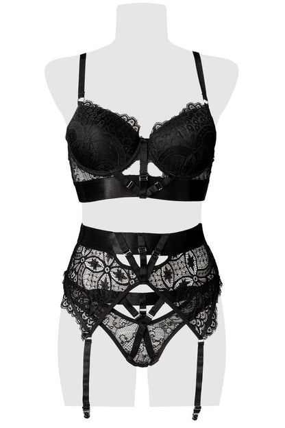 Ensemble jarretelles Roses noires - LUXURY ALLEY dessous