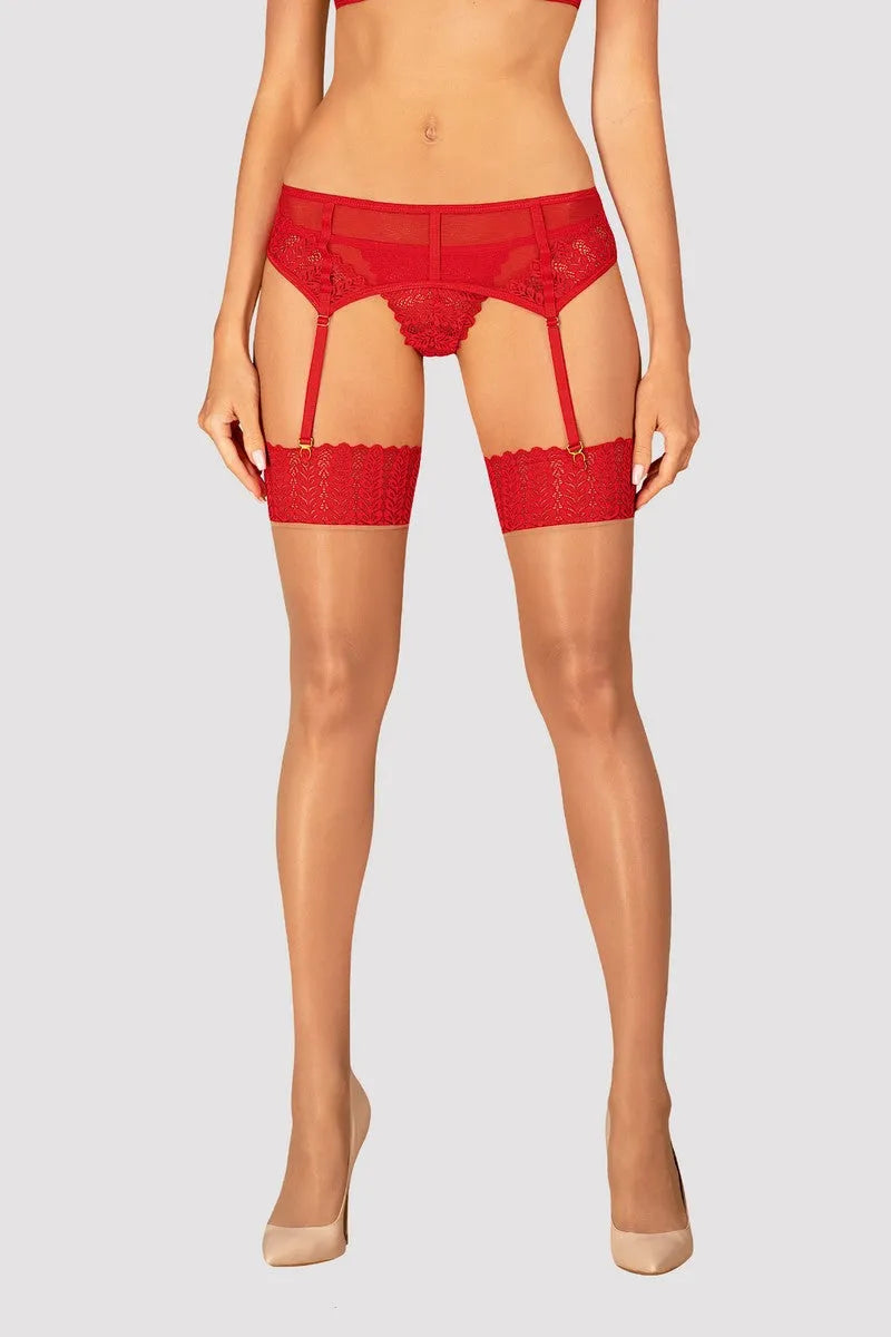 Bas jarretière rouge Ingridia - LUXURY ALLEY dessous